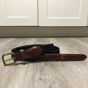 L.L. Bean Vintage Belt Leather and Woven Fisherman Style Belt Brass Buckle
